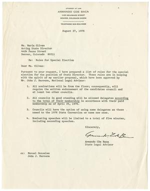[Letter from Armando C. de Baca to Maria Olivas - 1976-08-27]