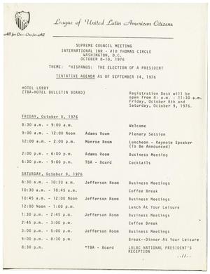Primary view of object titled '[Tentative Agenda of the LULAC Supreme Council Meeting, September 14, 1976]'.