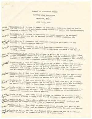Primary view of object titled 'Summary of Resolutions Passed, National LULAC Convention, June 24-27, 1976'.