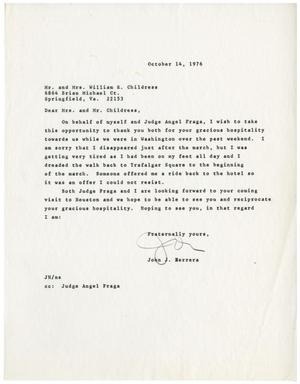 Primary view of object titled '[Letter from John J. Herrera to Mr. and Mrs. William R. Childress - 1976-10-14]'.