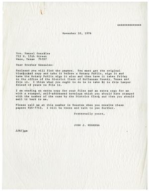 [Letter from John J. Herrera to Manuel Gonzales - 1976-11-10]