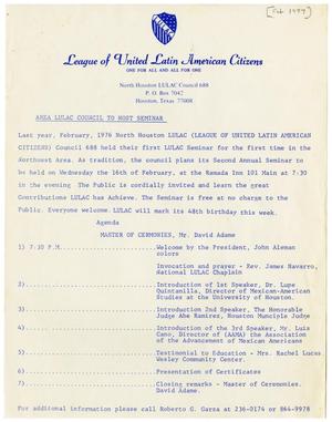 [Announcement for LULAC Council 688 Second Annual Seminar - February, 1977]