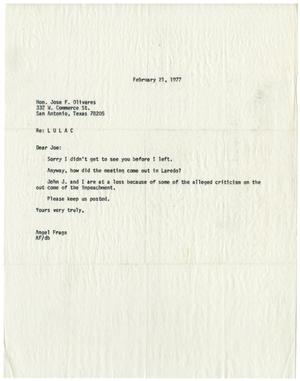 [Letter from Angel Fraga to Jose F. Olivares - 1977-02-21]