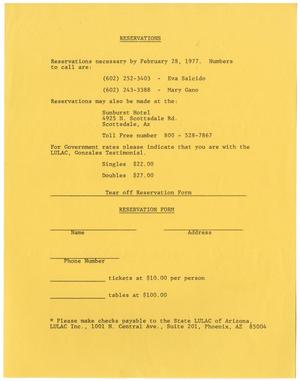 [LULAC Gonzales Testimonial reservation form, February 28, 1977]