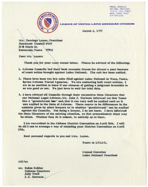 Letter from Manuel Gonzales to Domingo Lopez