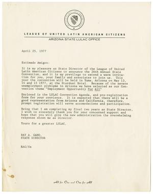 Primary view of object titled '[Letter from Ray A. Gano - 1977-04-25]'.