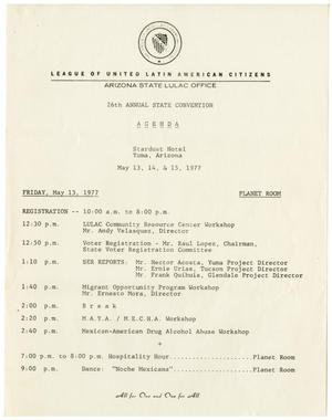 Primary view of object titled '[Agenda of the 26th Annual LULAC State Convention, May 13, 14, and 15, 1977]'.