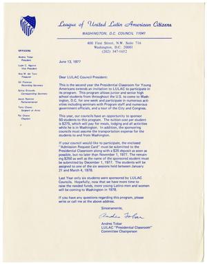 [Letter from Andres Tobar to LULAC Council Presidents - 1977-06-13]