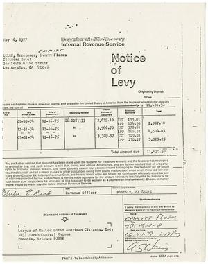 [Notice of Levy from Department of the Treasury Internal Revenue Service to LULAC, May 16, 1977]