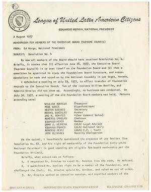 [Memorandum from Eduardo Morga to LULAC Supreme Council members - 1977-08-02]