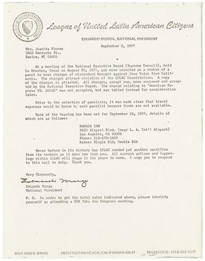 Primary view of object titled '[Letter from Eduardo Morga to Juanita Flores - 1977-09-02]'.