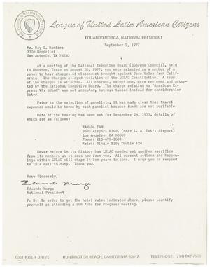 [Letter from Eduardo Morga to Ray L. Ramirez - 1977-09-02]