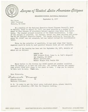 Primary view of object titled '[Letter from Eduardo Morga to Ray Munoz - 1977-09-02]'.