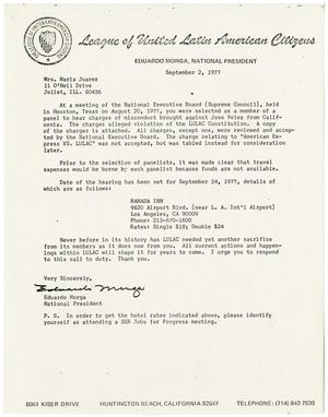 Primary view of object titled '[Letter from Eduardo Morga to Maria Juarez - 1977-09-02]'.
