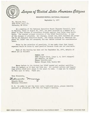 Primary view of object titled '[Letter from Eduardo Morga to Eduardo Pena - 1977-09-02]'.