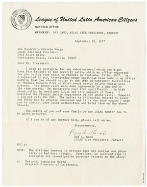 [Letter from Ray A. Gano to Eduardo Morga - 1977-09-19]
