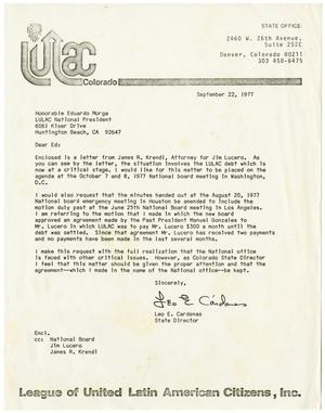 [Letter from Leo E. Cardenas to Eduardo Morga - 1977-09-22]