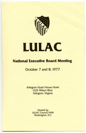 Primary view of object titled '[LULAC National Executive Board Meeting program, October 7-8, 1977]'.