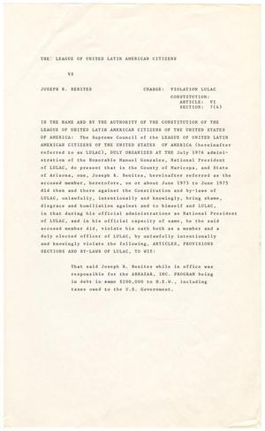 [Draft of Formal Charges against Joseph R. Benites, 1976-07]