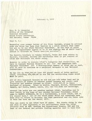 [Letter from John J. Herrera to M. C. Gonzales - 1977-02-04]