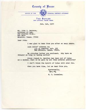 [Letter from M. C. Gonzales to John J. Herrera - 1977-02-01]