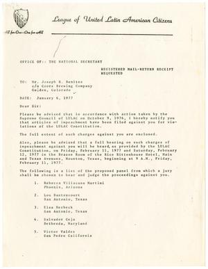[Letter from Deborah D. Alvarado to Joseph R. Benites - 1977-01-06]