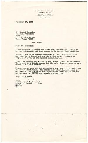 [Letter from Manuel H. Garcia to Manuel Gonzales - 1975-12-17] - The ...