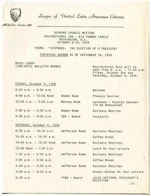 [Tentative Agenda of the LULAC National Supreme Council Meeting, October 8-10, 1976]