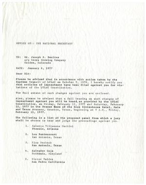 Primary view of object titled '[Letter from Deborah D. Alvarado to Joseph R. Benites - 1977-01-06]'.