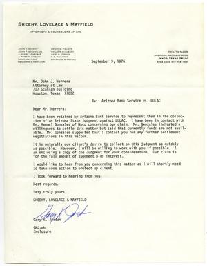 Primary view of object titled '[Letter from Gary K. Jordan to John J. Herrera - 1976-09-09]'.