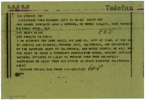 Primary view of object titled '[Telegram from Richard Potack to Manuel Gonzales and other LULAC Members]'.
