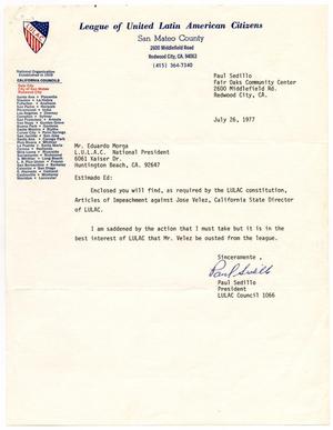 [Letter from Paul Sedillo to Eduardo Morga - 1977-07-26]