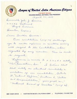 Primary view of object titled '[Letter from Eduardo Morga to John J. Herrera - 1977-04-30]'.