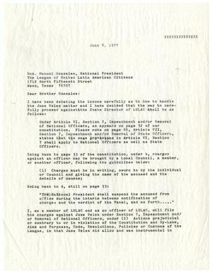 [Letter from John J. Herrera to Manuel Gonzales - 1977-06-08]