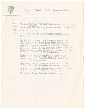 [Memorandum from Ray A. Gano to all LULAC National Vice Presidents and National Officers - 1977-07-28]