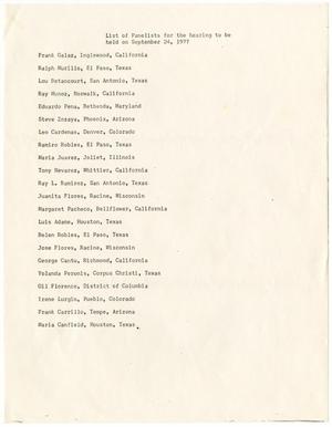 [List of Panelists for the hearing to be held on September 24, 1977]