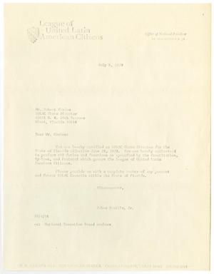 Primary view of object titled '[Letter from Ruben Bonilla, Jr., to Robert Canino - 1979-07-05]'.