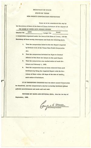 Primary view of object titled '[Forfeiture of Charter, League of United Latin American Citizens - September 1, 1965]'.