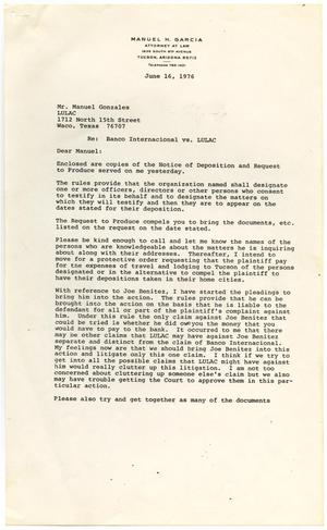 [Letter from Manuel H. Garcia to Manuel Gonzales - 1976-06-16]