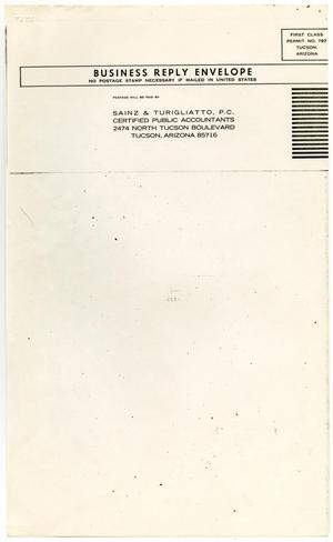 Primary view of object titled '[Business Reply Envelope addressed to Sainz & Turigliatto]'.