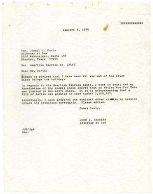 Primary view of object titled '[Letter from John J. Herrera to Joseph A. Porto - 1978-01-09]'.