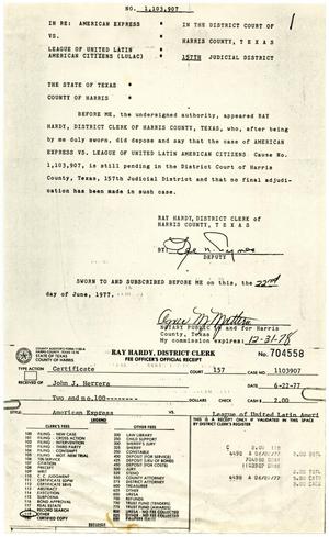 [Affidavit and Certificate, American Express vs. LULAC - 1977-06-22]