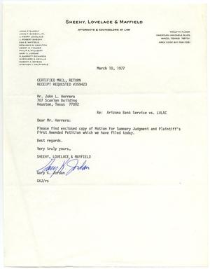 [Letter from Gary K. Jordan to John J. Herrera - 1977-03-10]