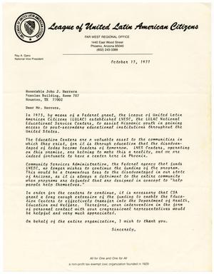 [Sample letter for support of LNESC, October 10, 1977]