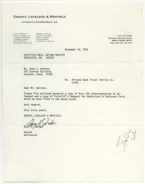 [Letter from Gary K. Jordan to John J. Herrera - 1976-11-16]