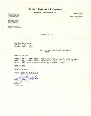 Primary view of object titled '[Letter from Gary K. Jordan to John J. Herrera - 1977-01-19]'.
