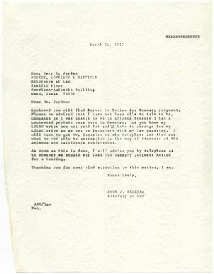 Primary view of object titled '[Letter from John J. Herrera to Gary K. Jordan - 1977-03-24]'.