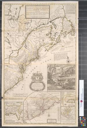Primary view of A new and exact map of the dominions of the King of Great Britain on ye continent of North America : containing Newfoundland, New Scotland, New England, New York, New Jersey, Pensilvania, Maryland, Virginia and Carolina according to the newest and most exact observations.