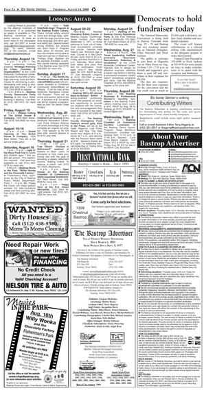 Primary view of object titled 'The Bastrop Advertiser (Bastrop, Tex.), Vol. [155], No. [49], Ed. 1 Thursday, August 14, 2008'.