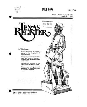 Primary view of object titled 'Texas Register, Volume 1, Number 41, Pages 1377-1416, May 25, 1976'.